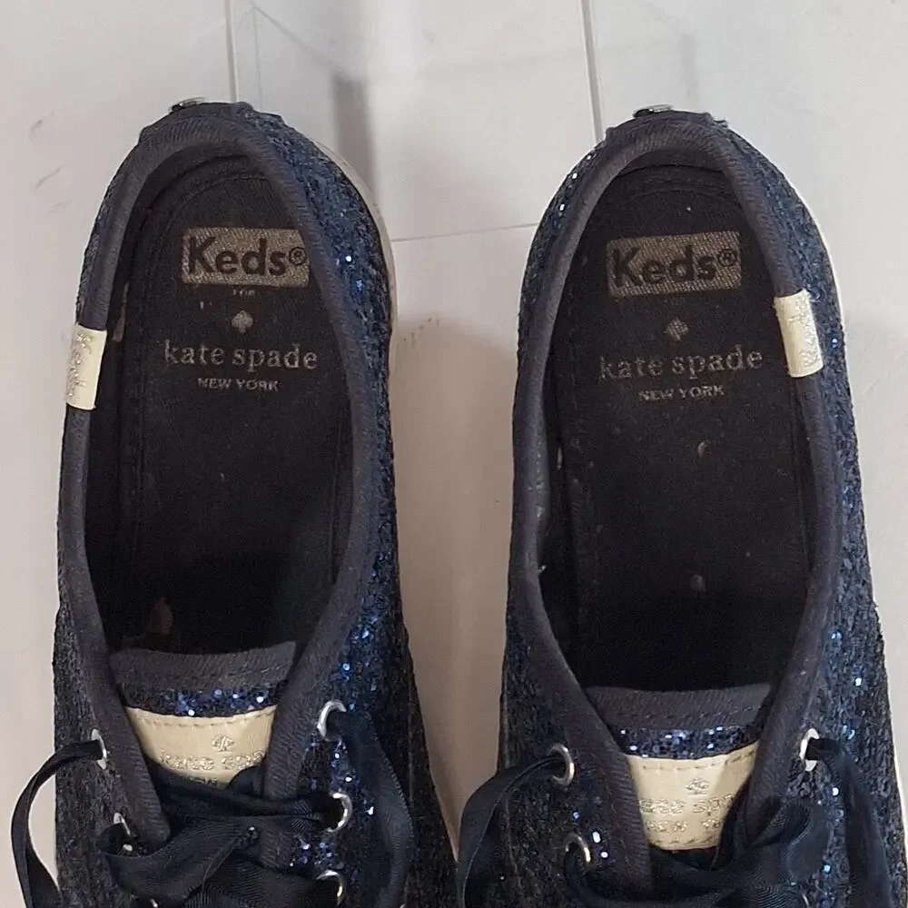 Keds X Kate Spade sz 6 Blue Glitter Women's Sneakers Casual Classic Preppy